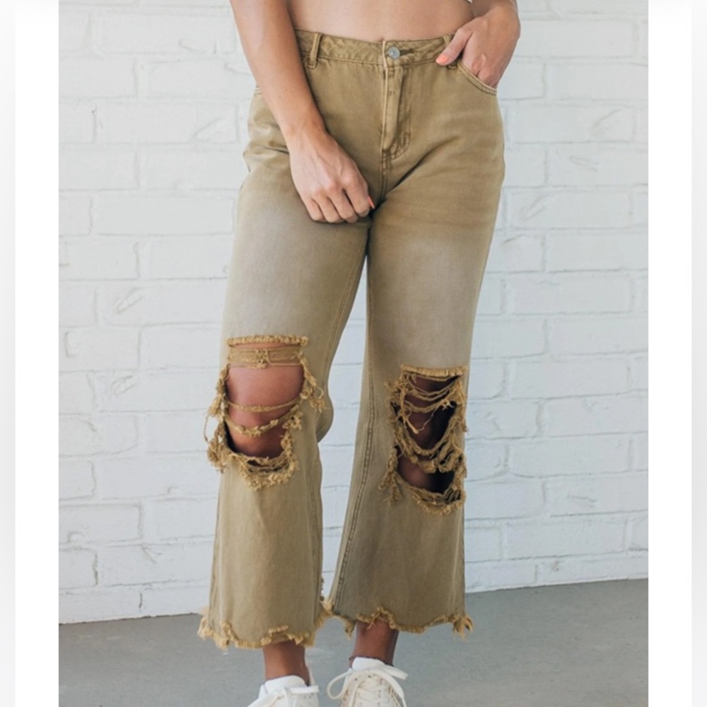 Riah Distressed and Washed Wide Leg Pants